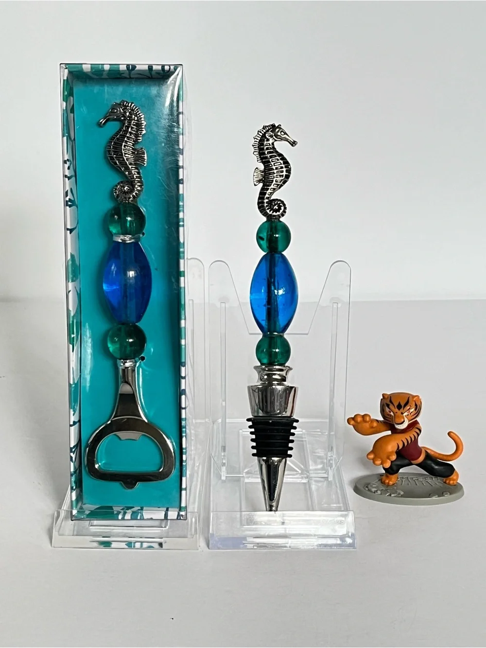 Seahorse Wine Stopper and Bottle Opener Set –Art Glass Beaded Barware Gift